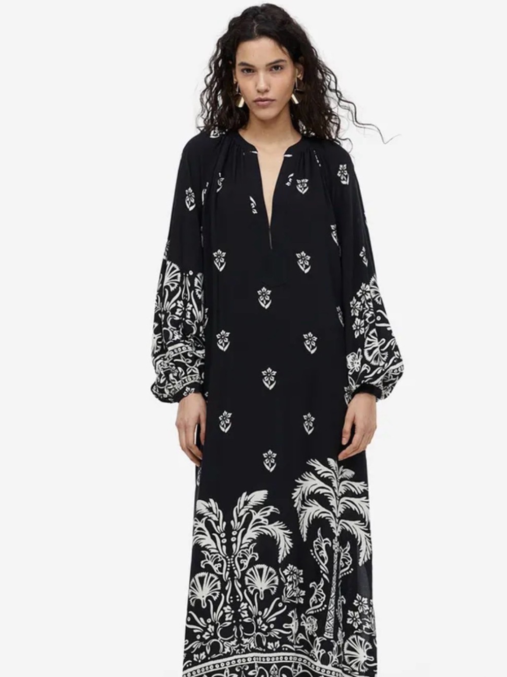 H&M Black and Cream Kaftan Dress
